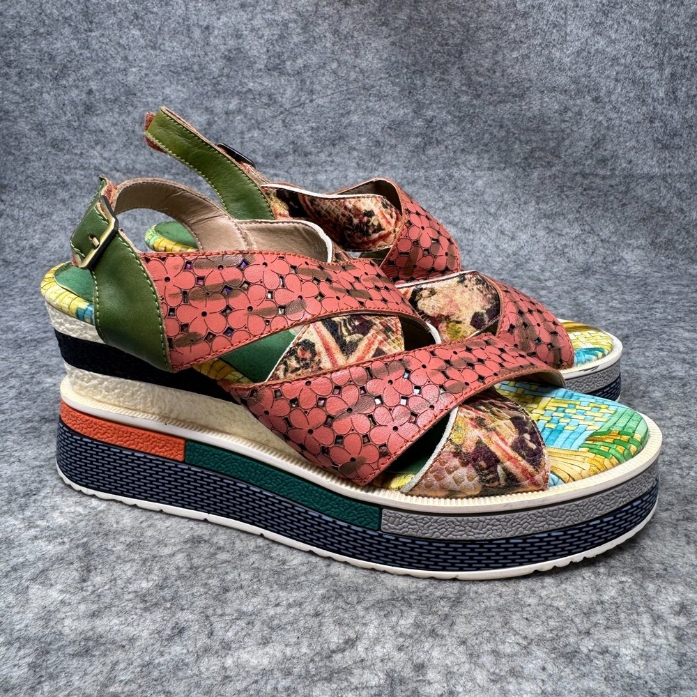 Spring Step L'Artiste Akosa Wedge Leather Sandals Womens Size EU 38 Boho Artsy